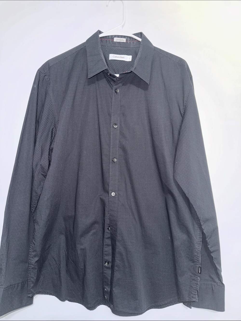 Calvin Klein Gray Microcheck Long-Sleeve Dress Shirt